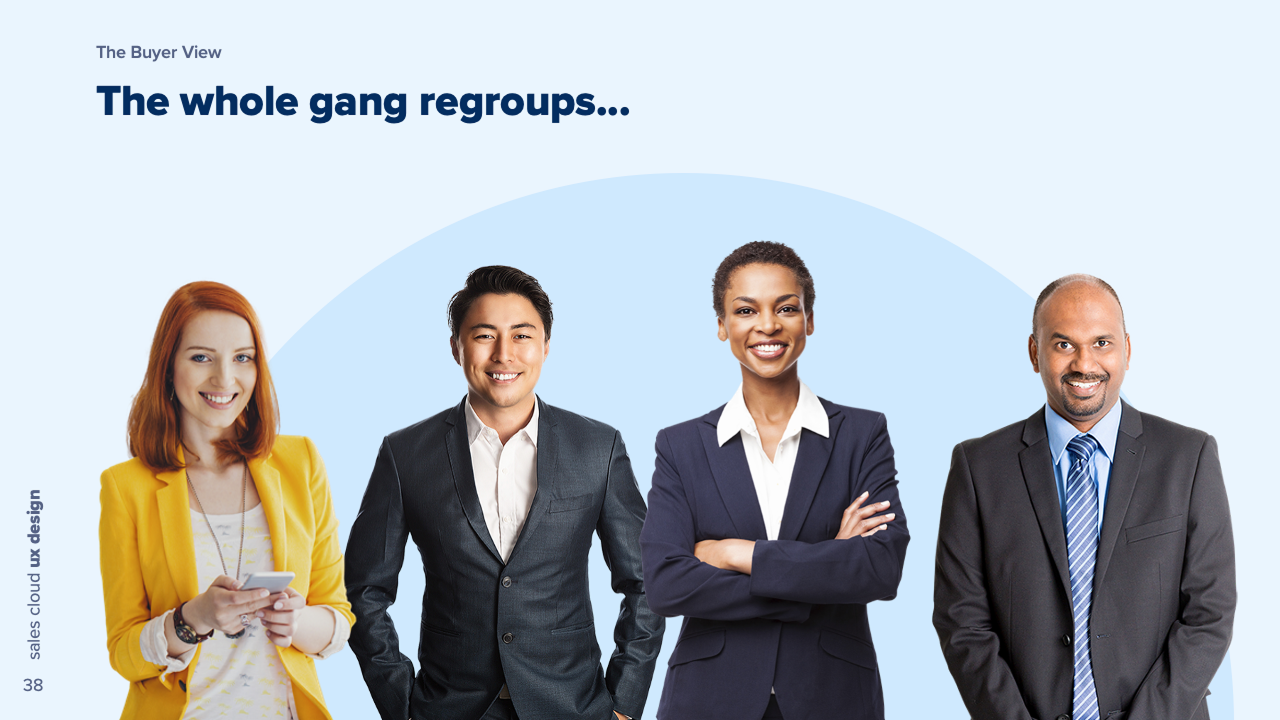 Cast slide showing all four people together as the group regroups the next day.